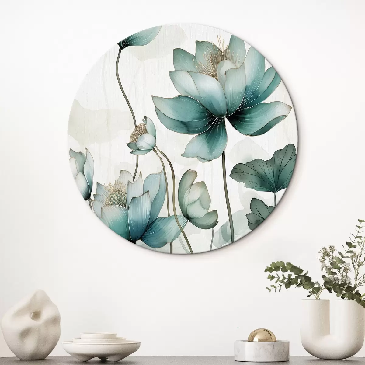Quadri rotondi Composizione ad acquerello, fiori di loto r43339