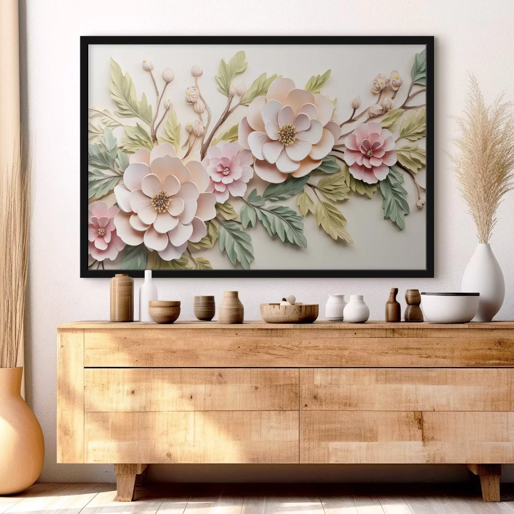 carta da parati Grandi rami di fiori, imitazione di modanatura nr. f43333