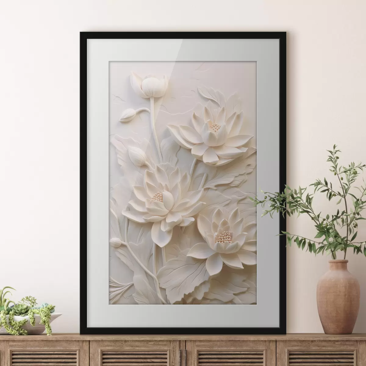 Poster Modanatura bianca, imitazione, fiori f43334