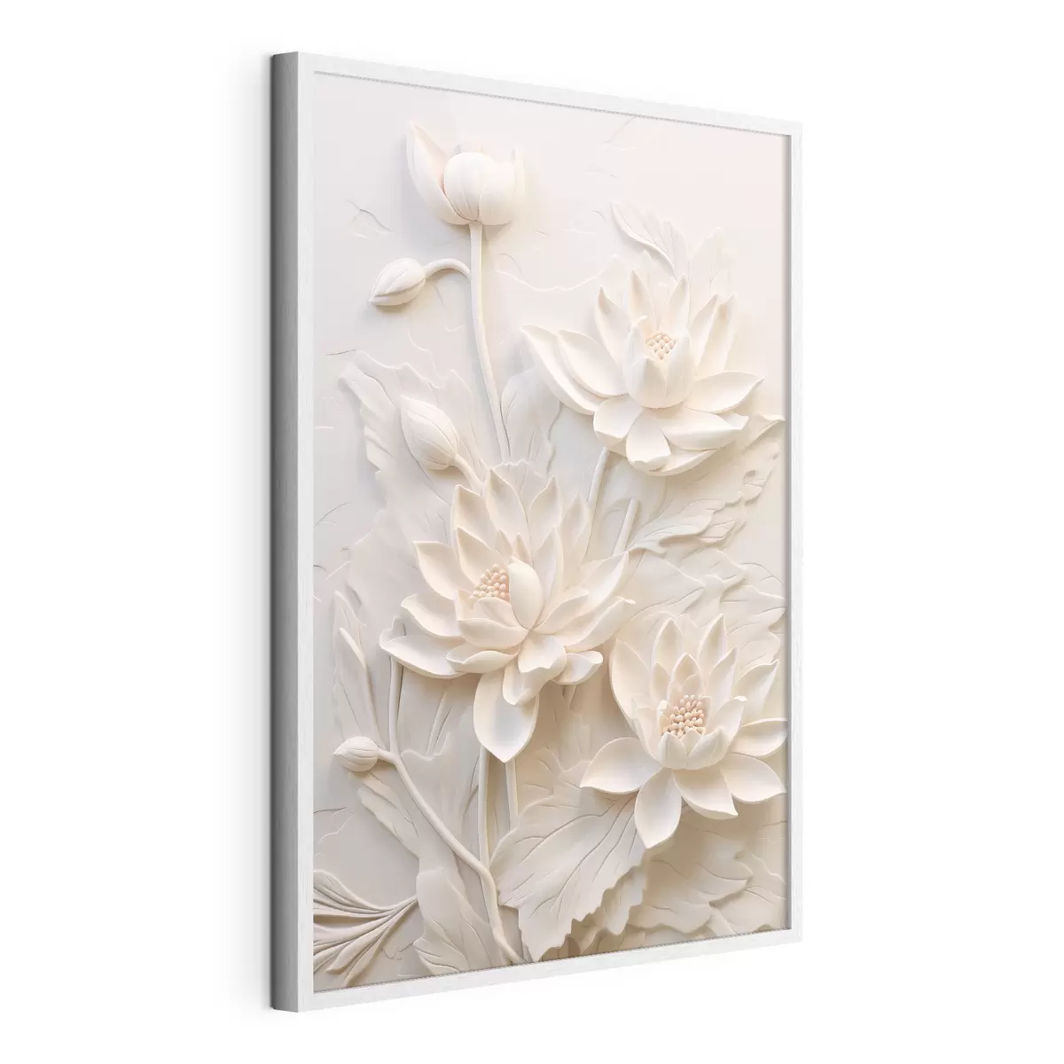Poster Modanatura bianca, imitazione, fiori f43334