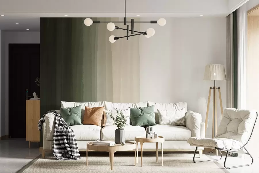 carta da parati Stampa astratta minimalista a strisce verticali di colore verde scuro, beige e bianco  nr. w08915