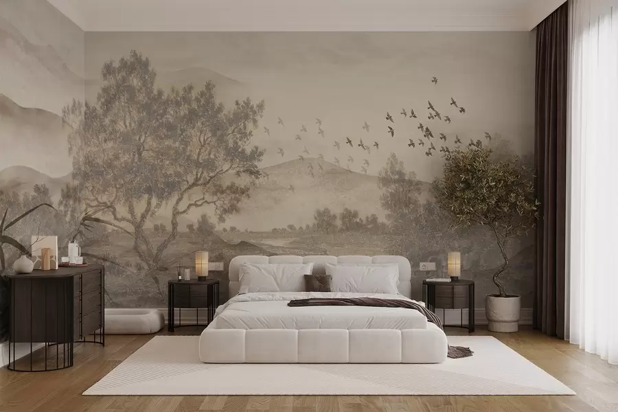 Arazzo Da Parete Con Foresta E Cielo Stellato 150x150 Cm - Blu Scuro E Nero, Decorazione Naturale