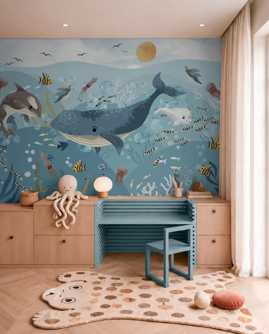Carta da parati Mare Balena blu sotto le onde