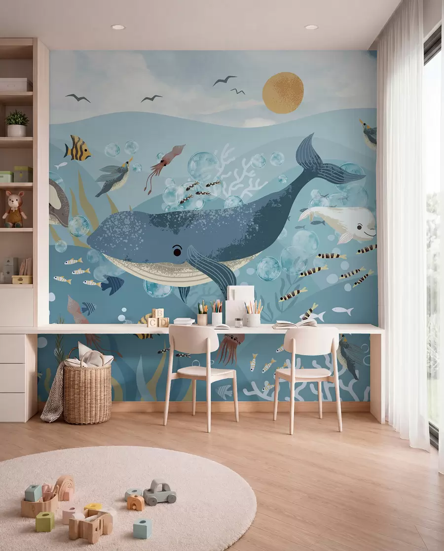 Carta da parati Mare Balena blu sotto le onde
