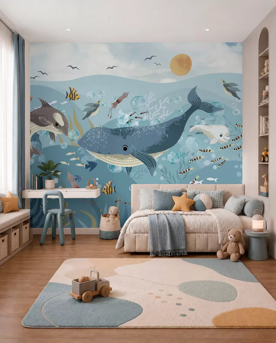 Carta da parati Mare Balena blu sotto le onde