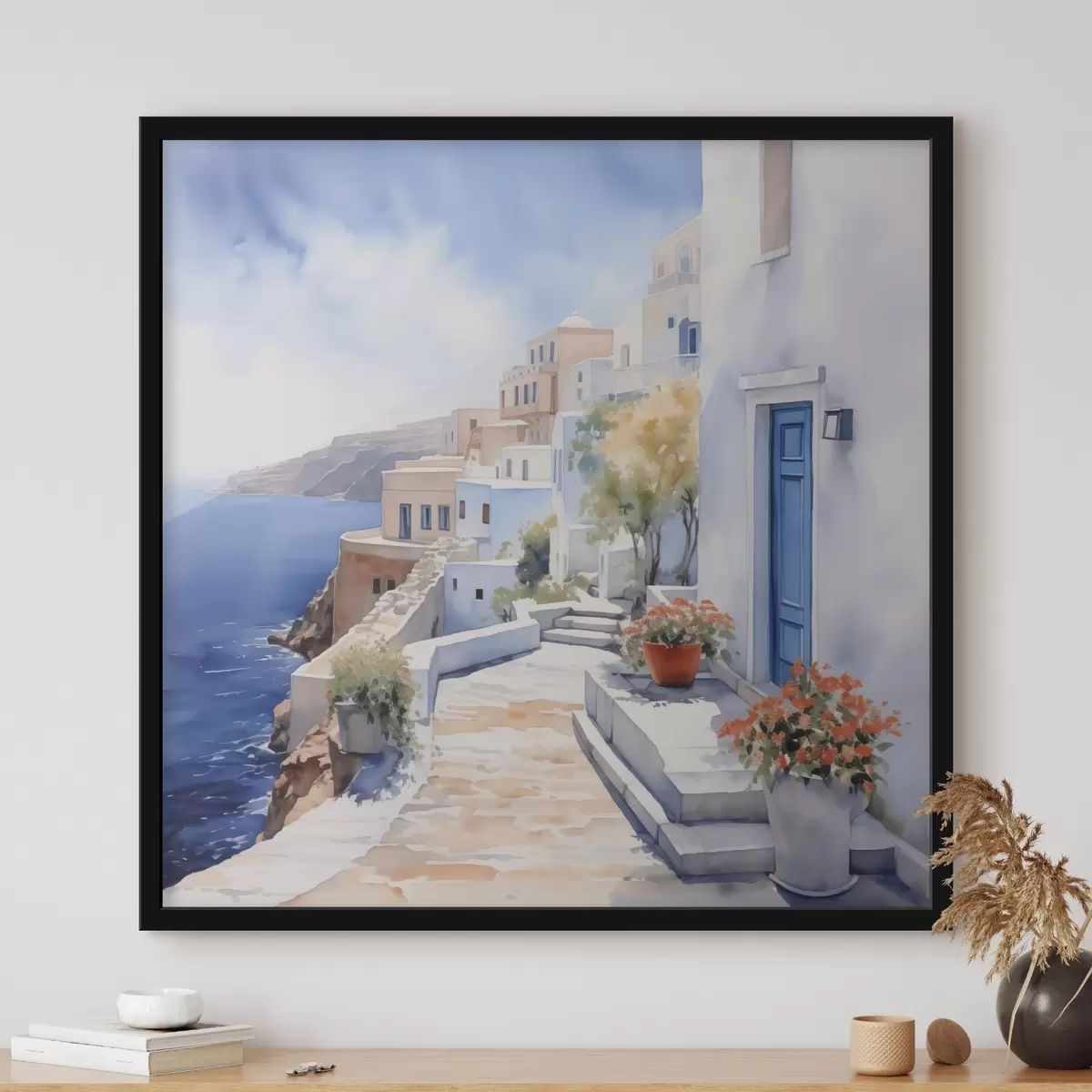 Poster Case in riva al mare imitazione dell'acquerello f43346