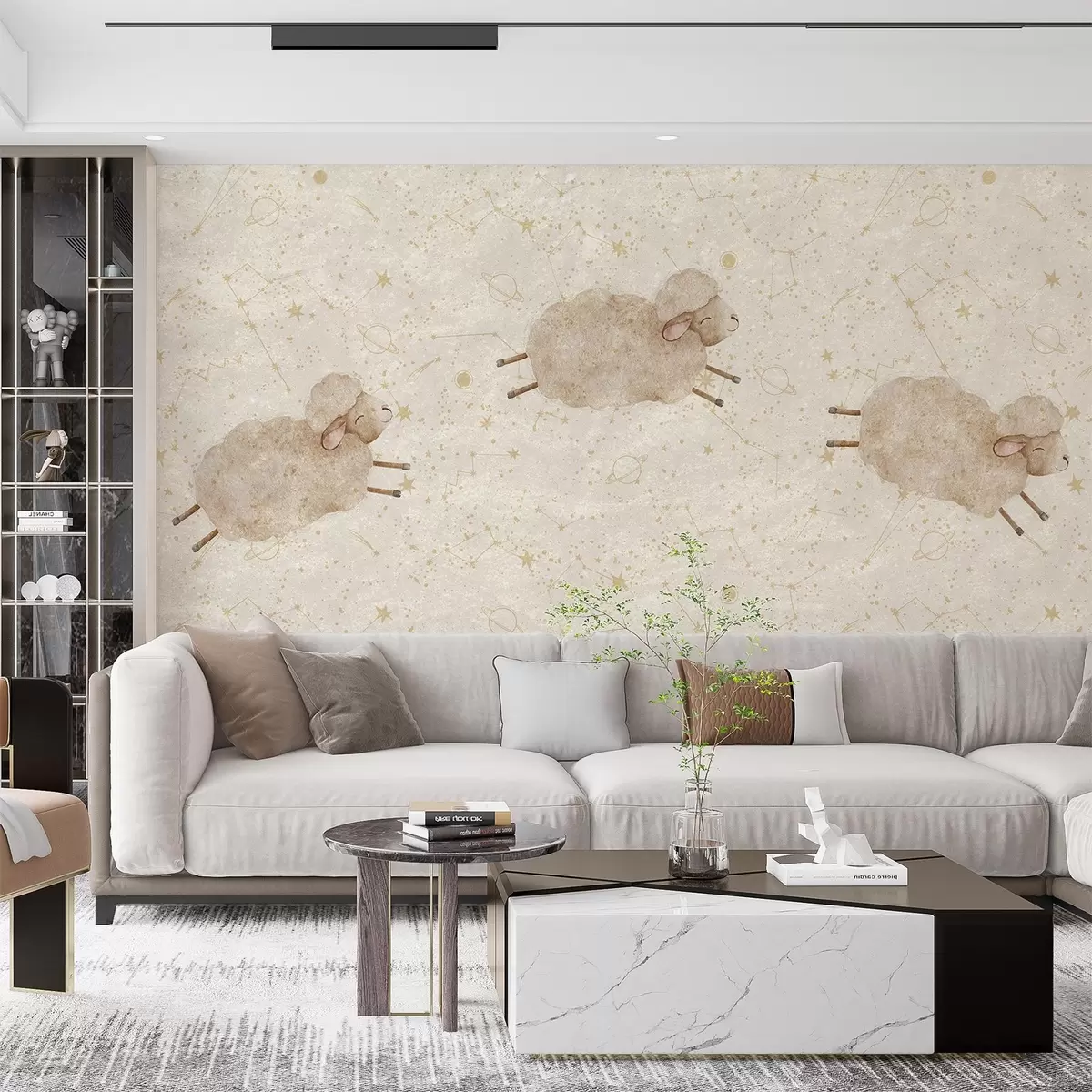 carta da parati Pecore che saltano su uno sfondo stellato nr. w08930