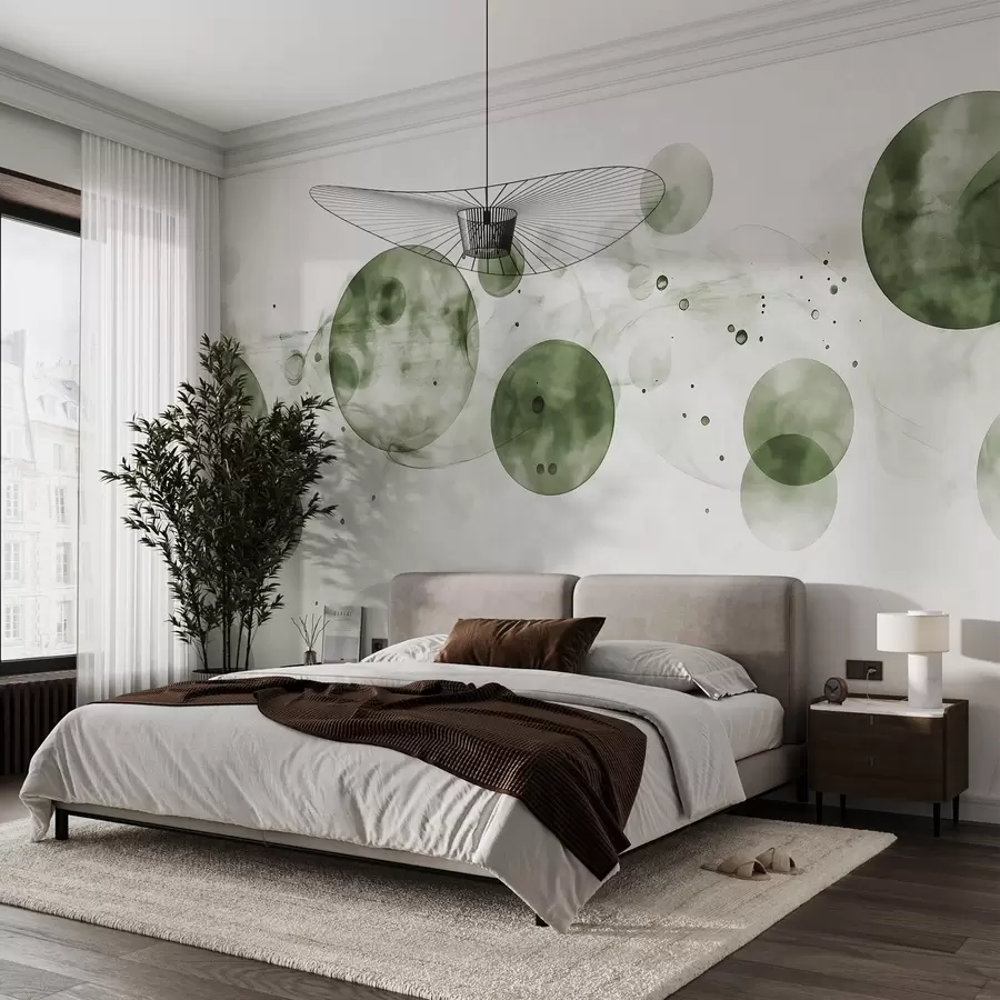 carta da parati Cerchi in stile acquerello, astrazione, eterea, arte fluida, colori verdi nr. w03405v1