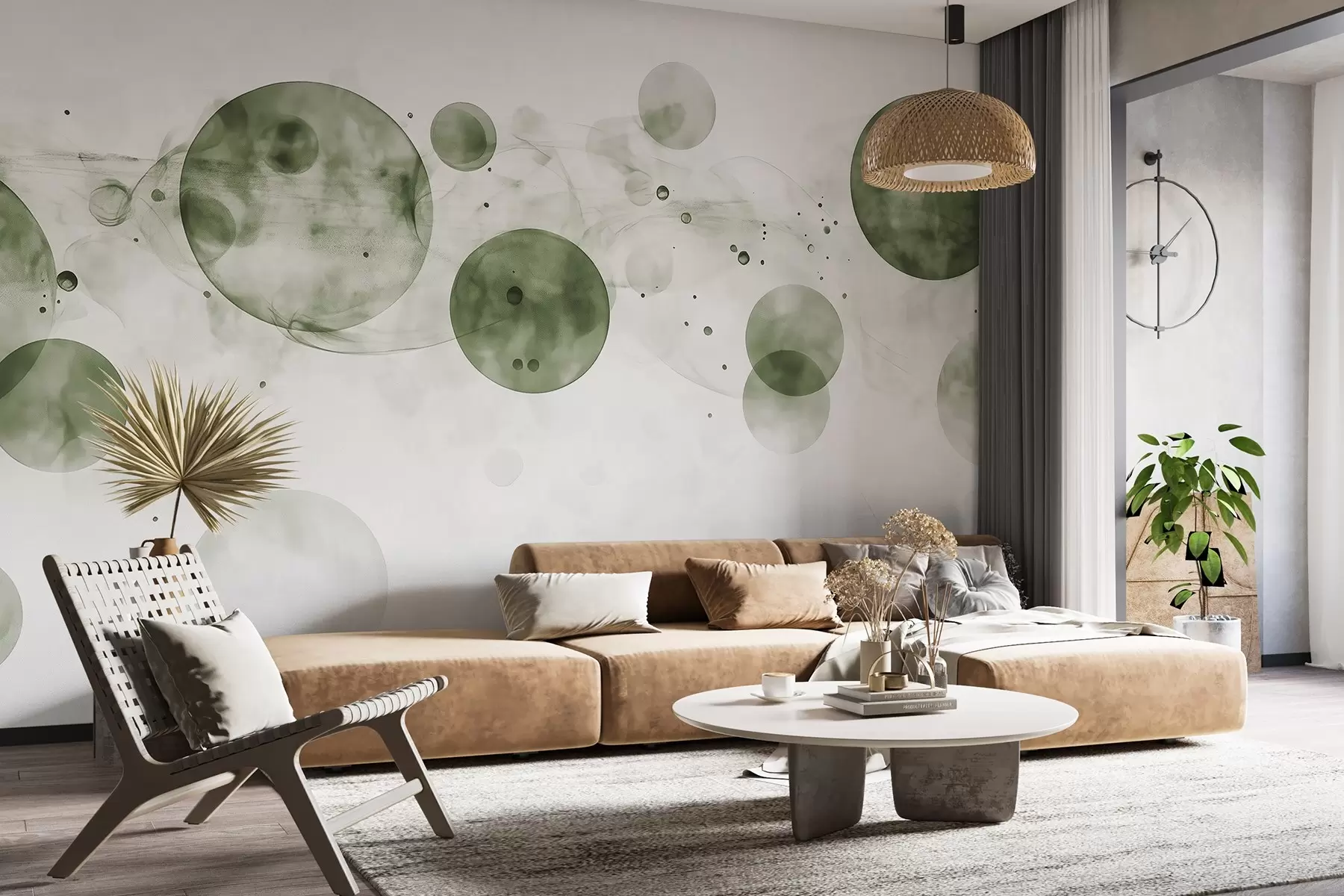 carta da parati Cerchi in stile acquerello, astrazione, eterea, arte fluida, colori verdi nr. w03405v1