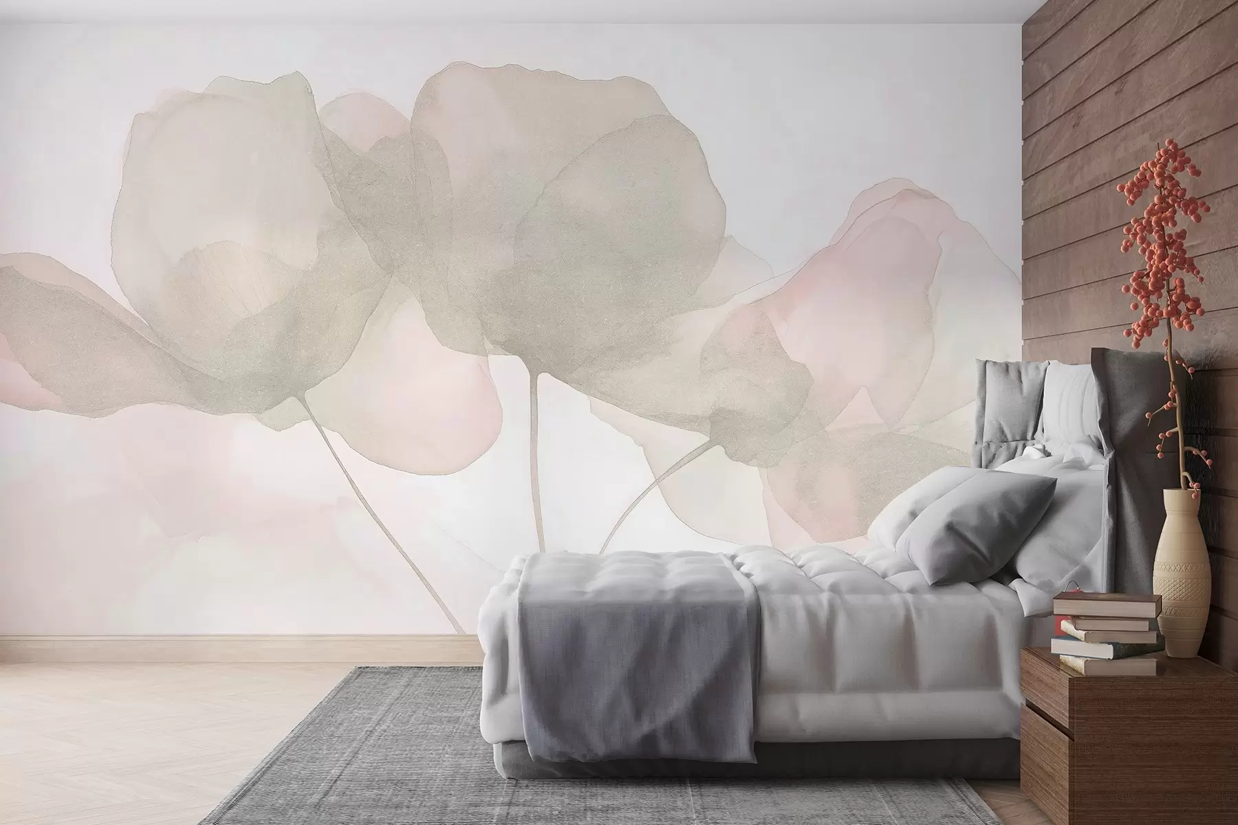 carta da parati Bellissimi fiori, colori pastello tenui, minimalismo, naturale, rustico, beige e rosa nr. w03407v1