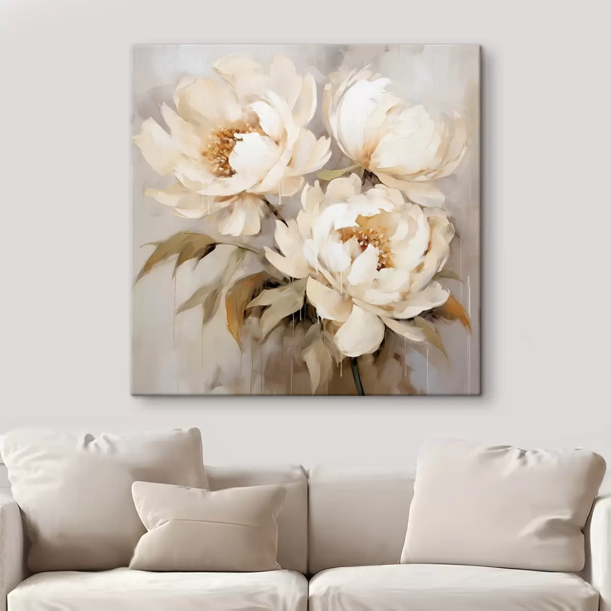 carta da parati Delicate peonie in toni neutri in stile pittura astratta nr. s43387