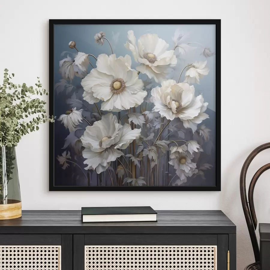 carta da parati Bouquet bianco di peonie su sfondo blu in stile pittura nr. f43370