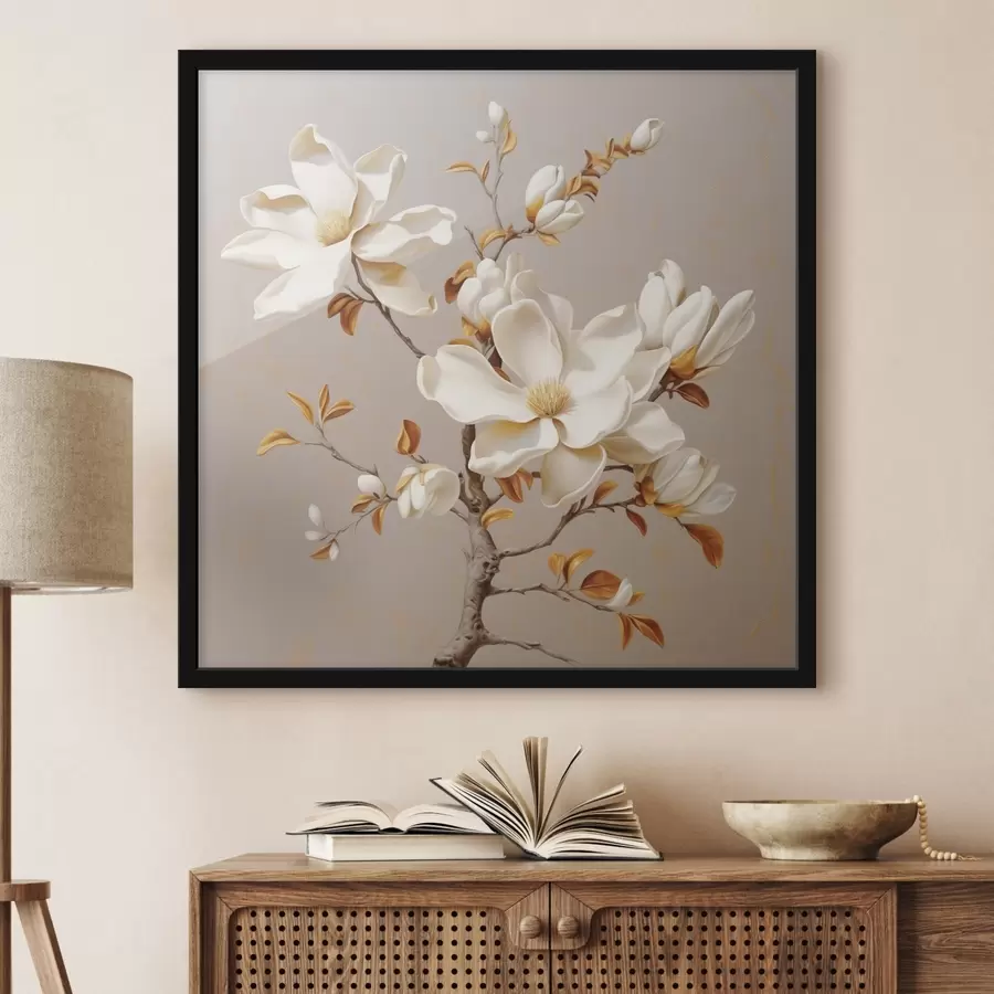 carta da parati Grazioso ramo di magnolia nei toni del beige nr. f43373