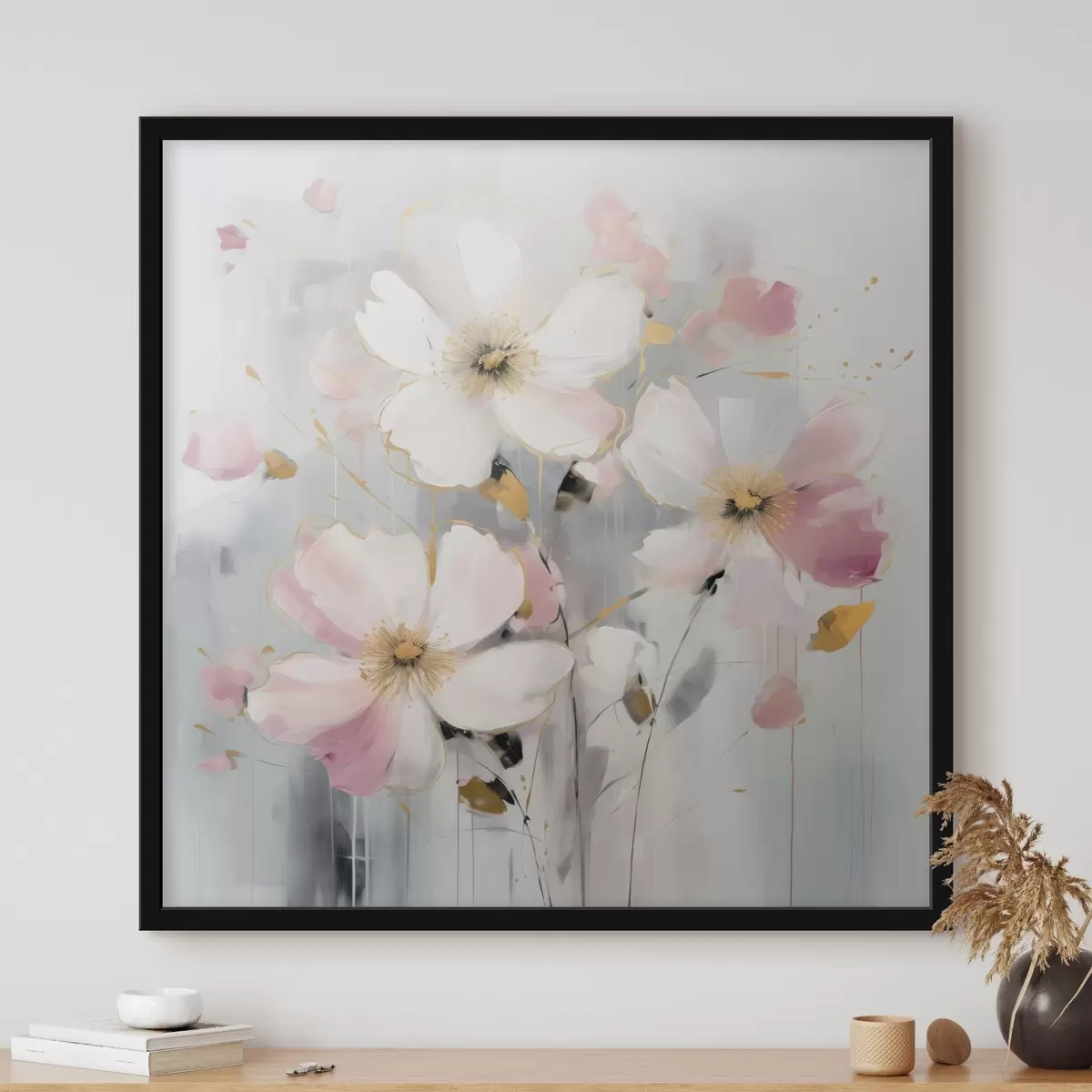 Poster Fiori dai toni tenui con grandi pennellate in stile pittorico f43380