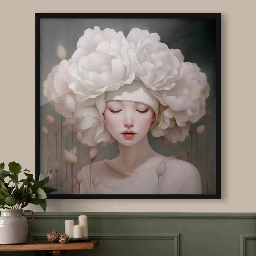 carta da parati Ragazza con fiori in testa in toni tenui nr. f43385