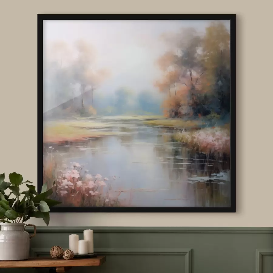 carta da parati Natura forestale con fiume, fiori e alberi nr. f43386