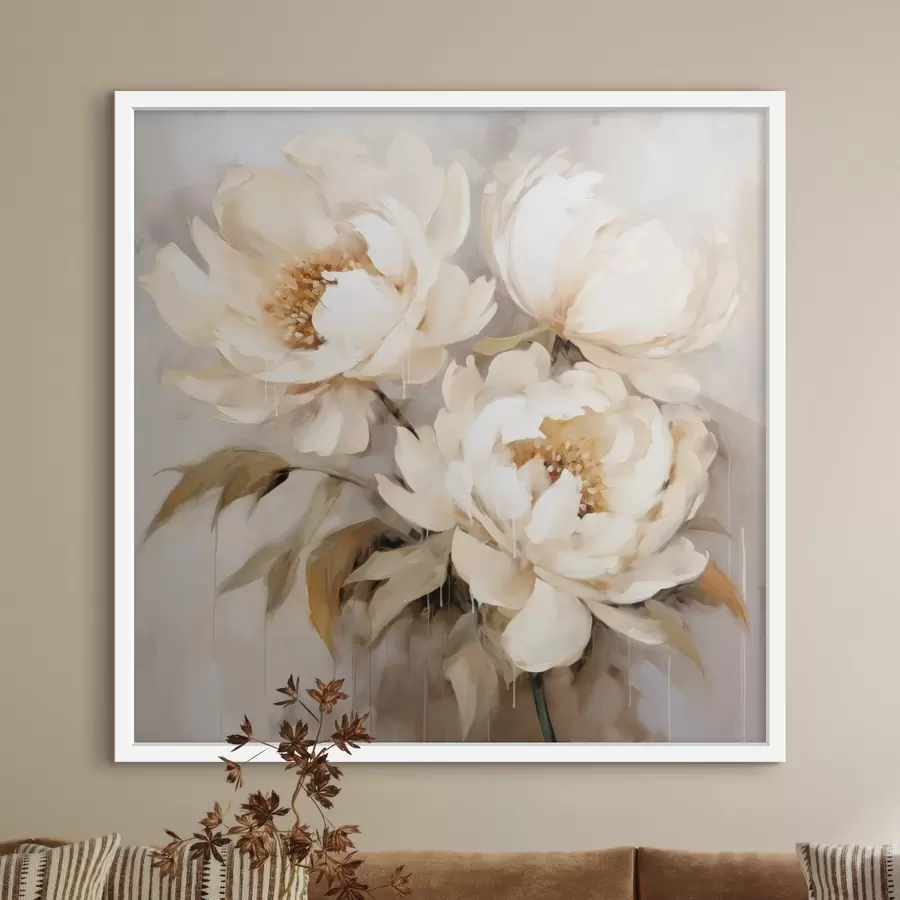 carta da parati Delicate peonie in toni neutri in stile pittura astratta nr. f43387