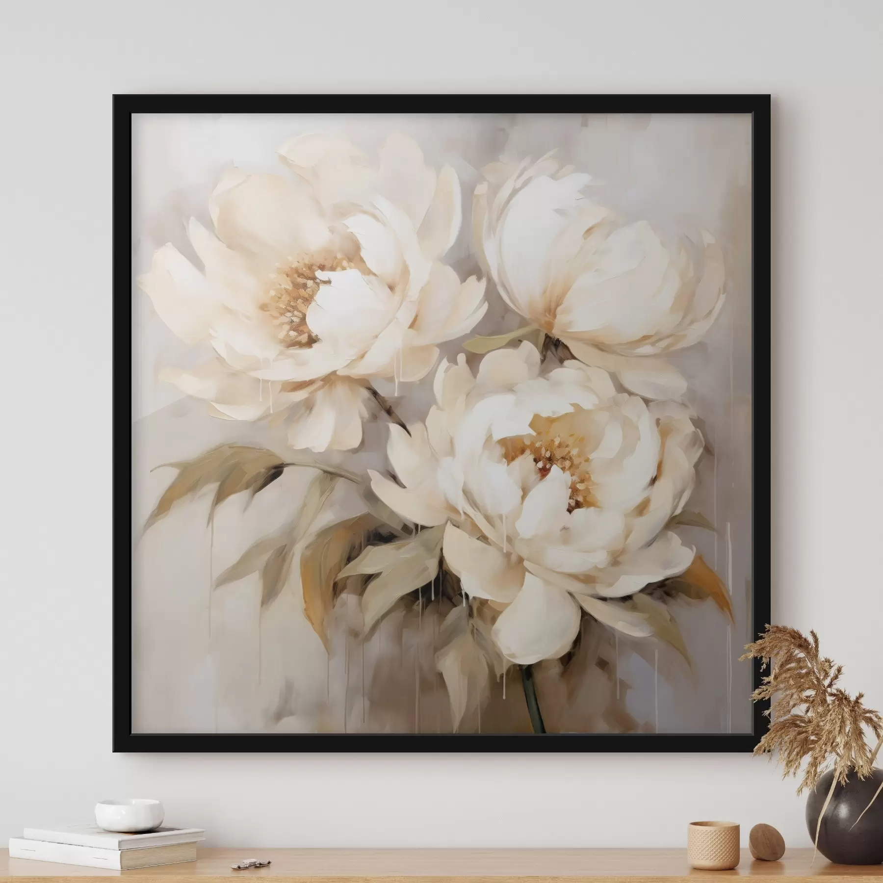 carta da parati Delicate peonie in toni neutri in stile pittura astratta nr. f43387