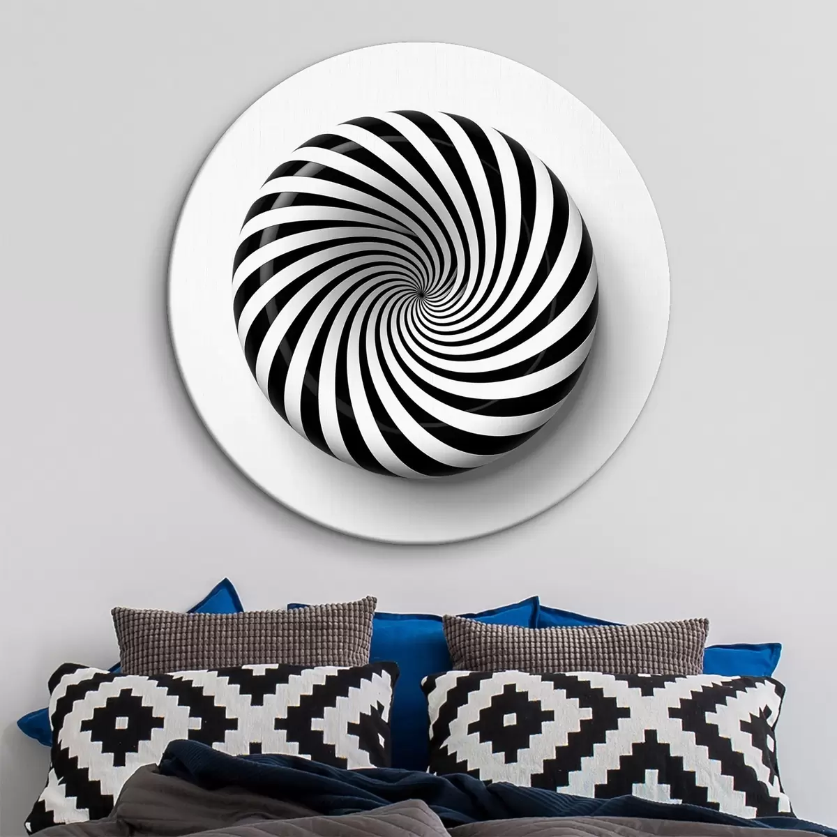 Quadri rotondi Grafica geometrica vorticosa, grafica nera su sfondo bianco r43376