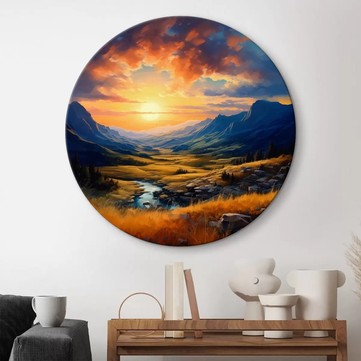 Quadri rotondi Paesaggio montano al tramonto r43378