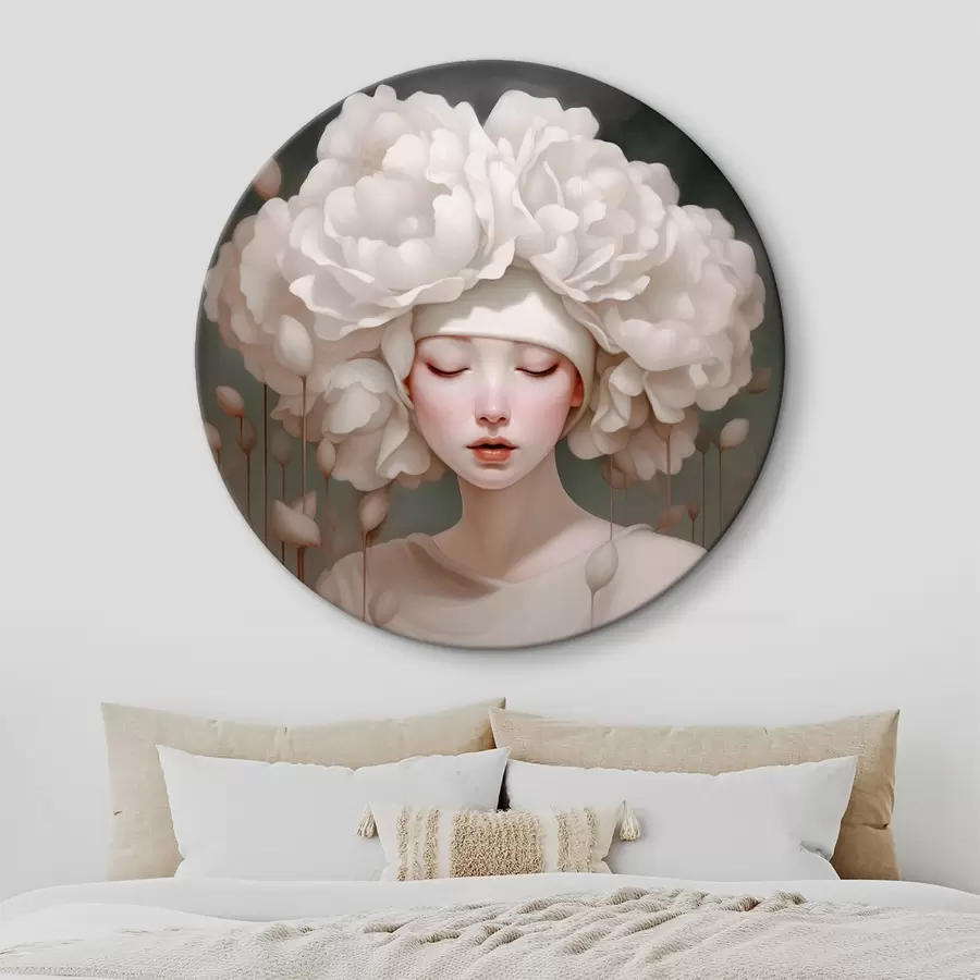 carta da parati Ragazza con fiori in testa in toni tenui nr. r43385