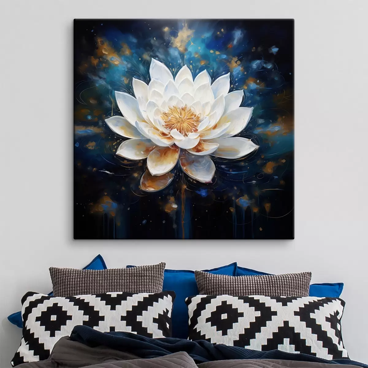 carta da parati Loto bianco su sfondo blu in stile pittura nr. s43371