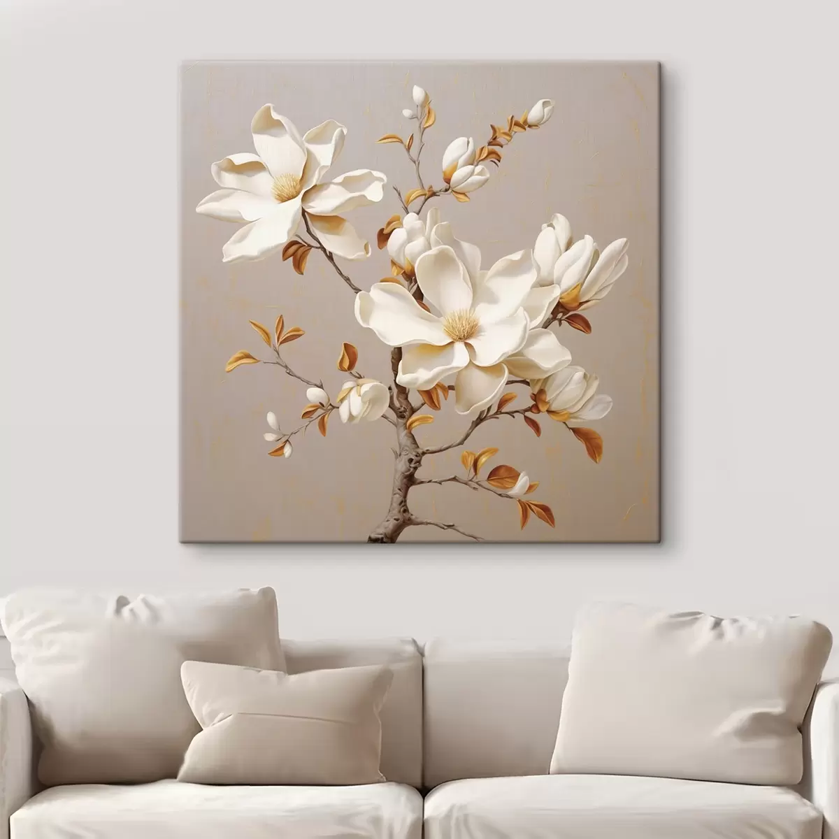 carta da parati Grazioso ramo di magnolia nei toni del beige nr. s43373