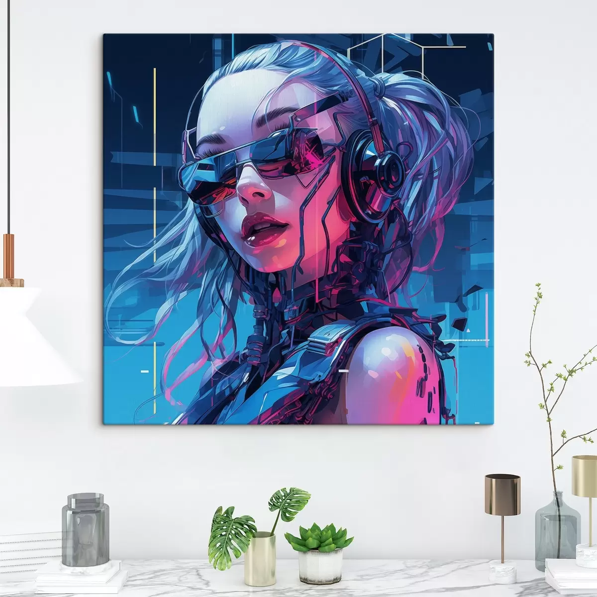 carta da parati Ragazza futuristica in occhiali con effetto neon nr. s43381