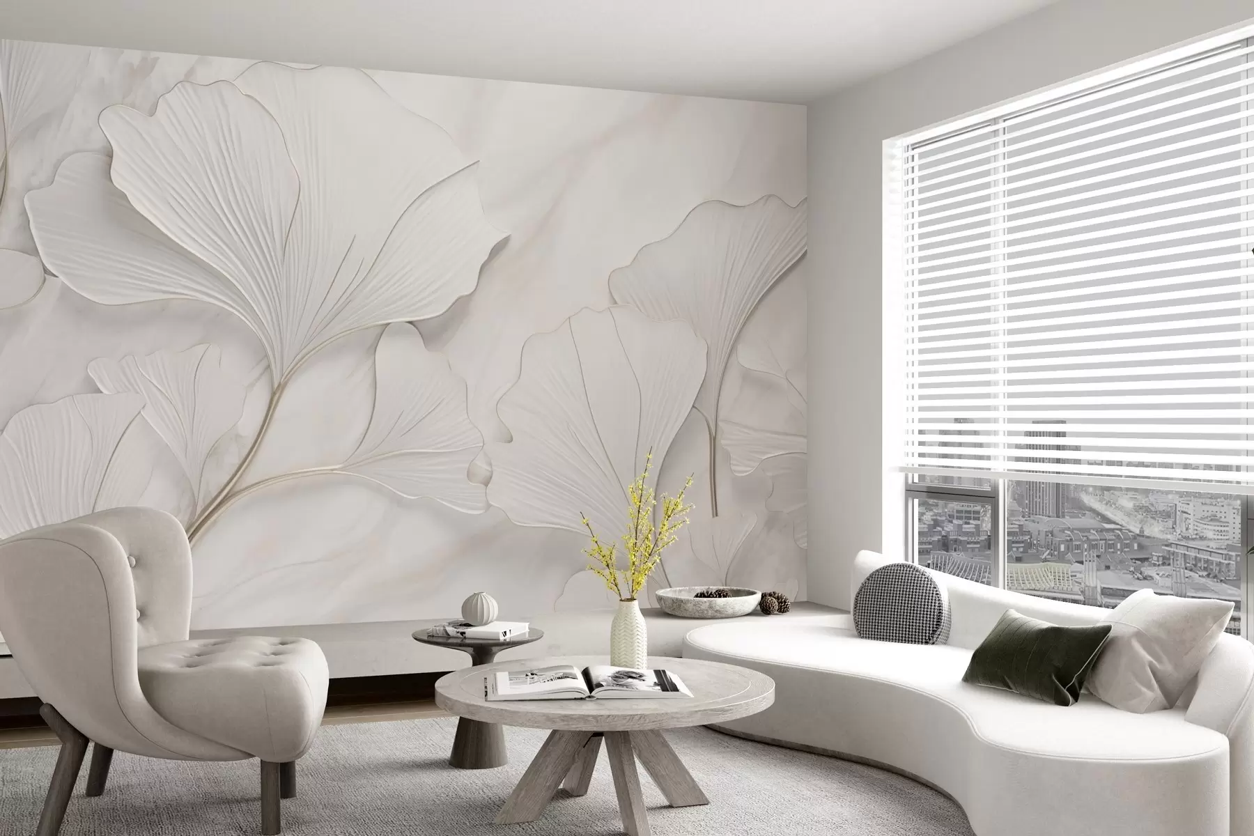 Carta da parati nature Foglie pastello su sfondo di marmo 