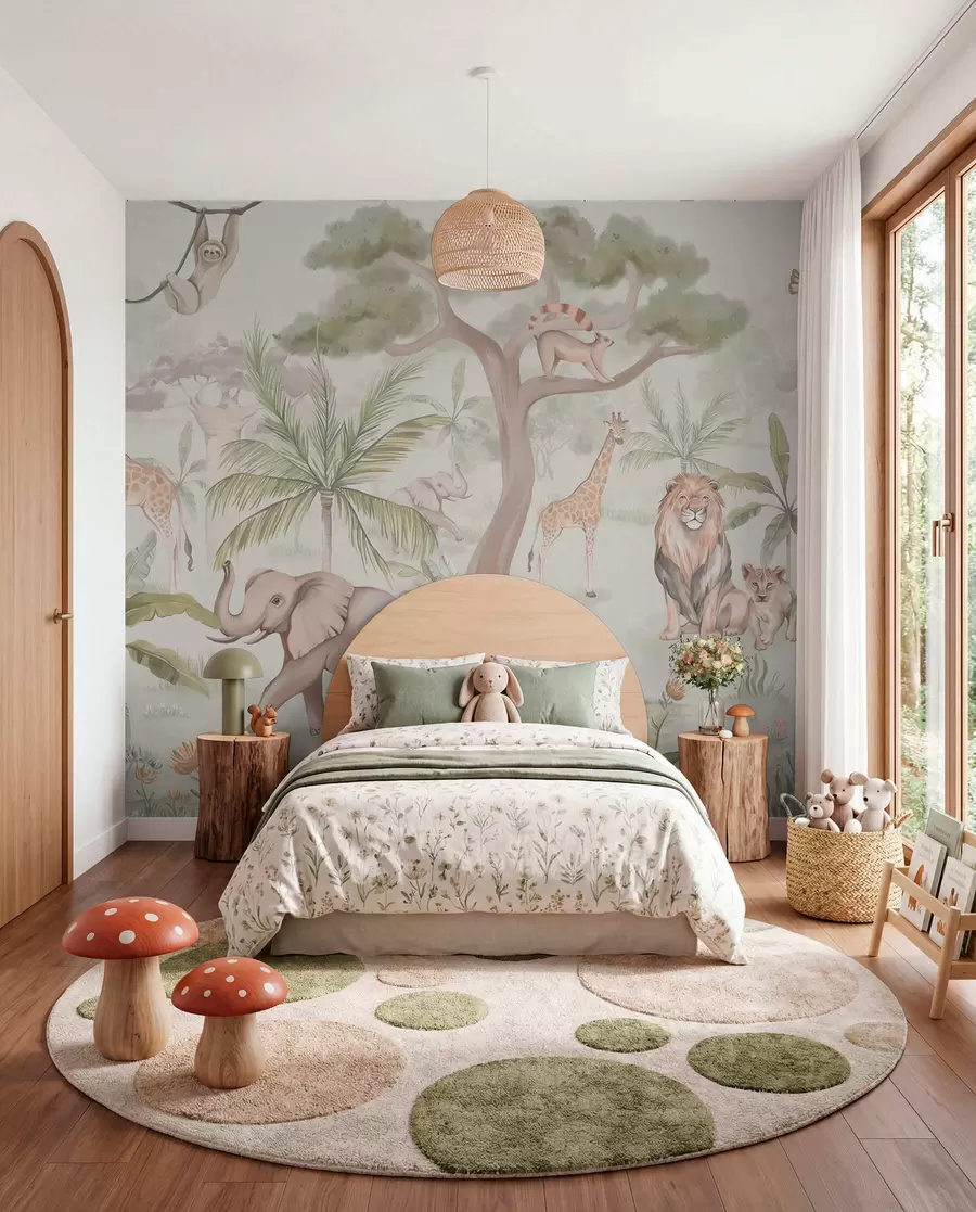 Carta da parati per Bambini Panorama della giungla con animali 