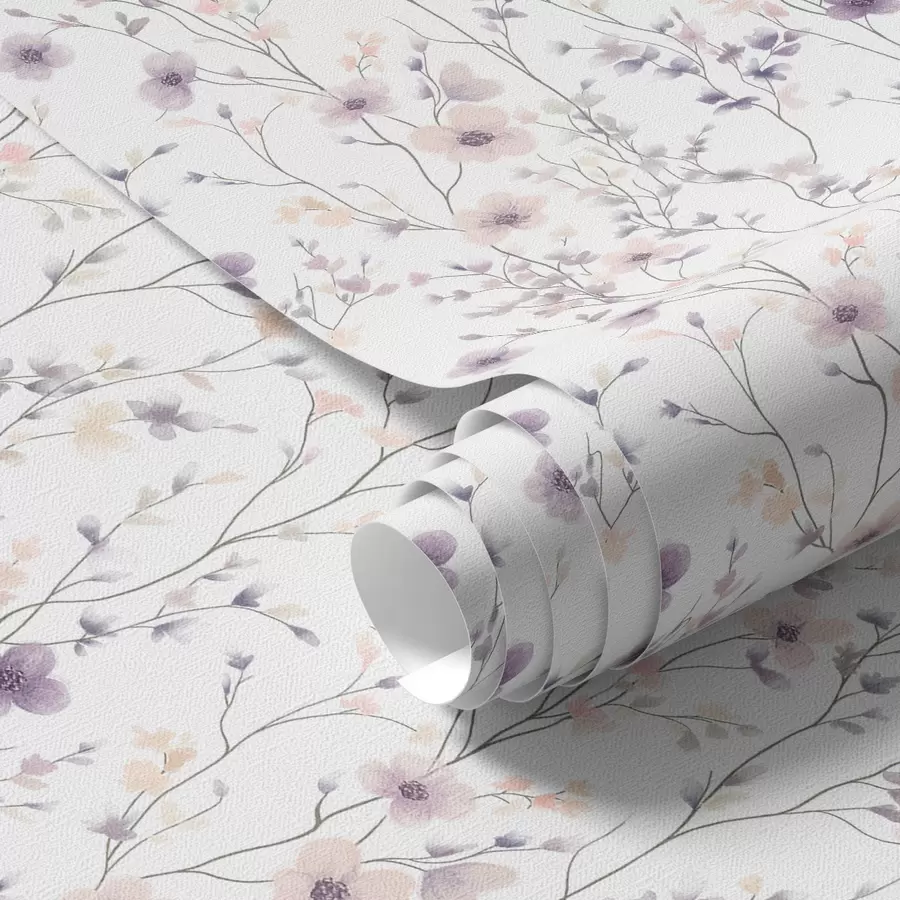 carta da parati Piccoli fiori di campo con steli sottili su sfondo chiaro nr. a00003