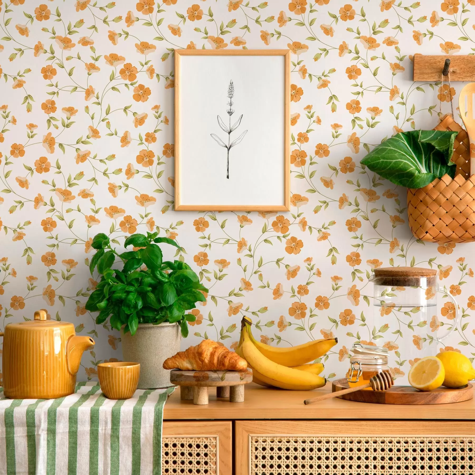 carta da parati Fiori arancioni su sfondo bianco nr. a00015