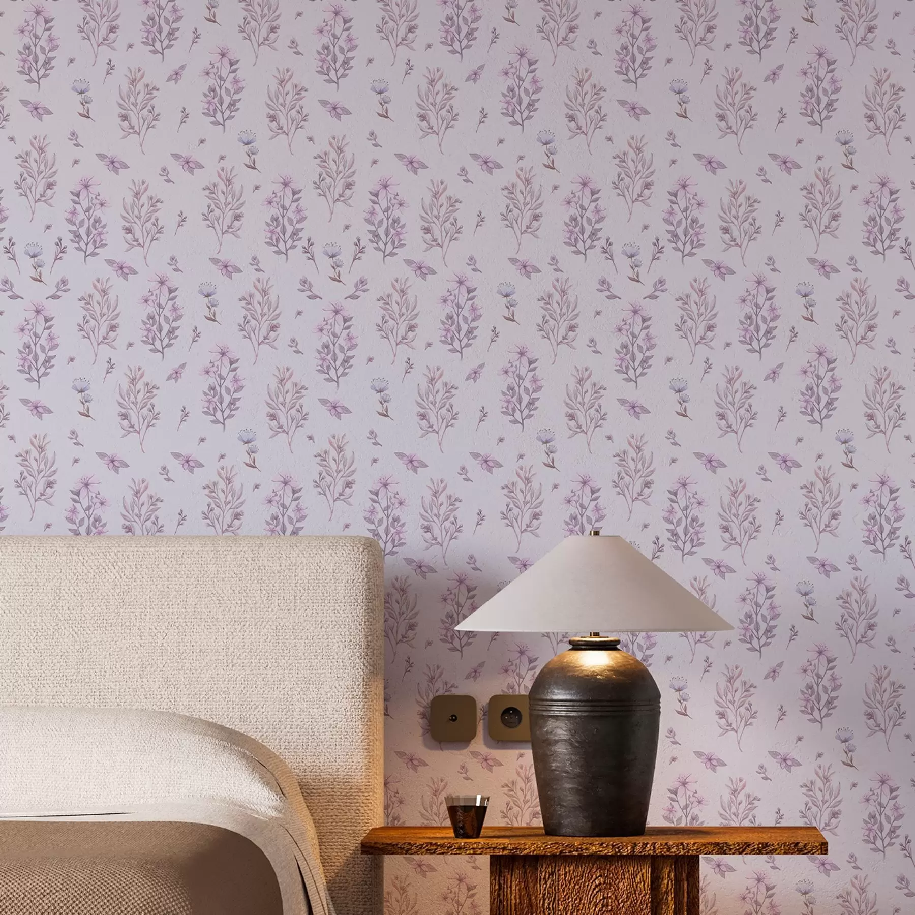 carta da parati Fiori delicati con steli su sfondo bianco nr. a00016