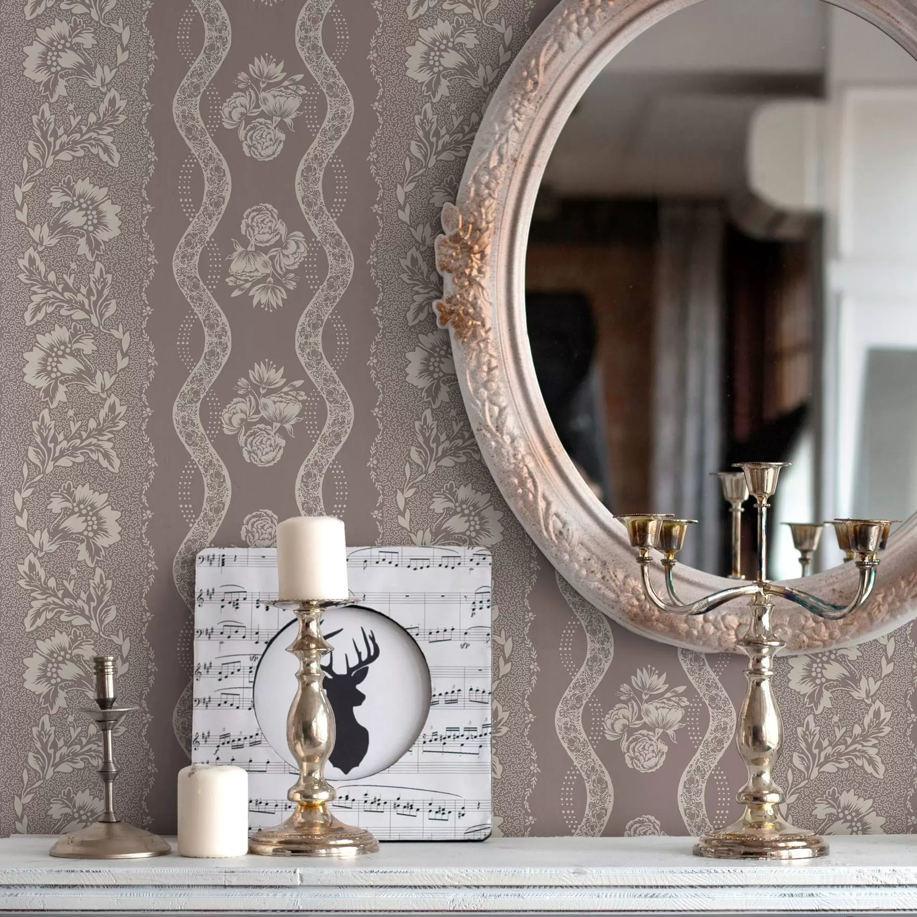 carta da parati Delicato ornamento geometrico con fiori e linee curve nr. a00033