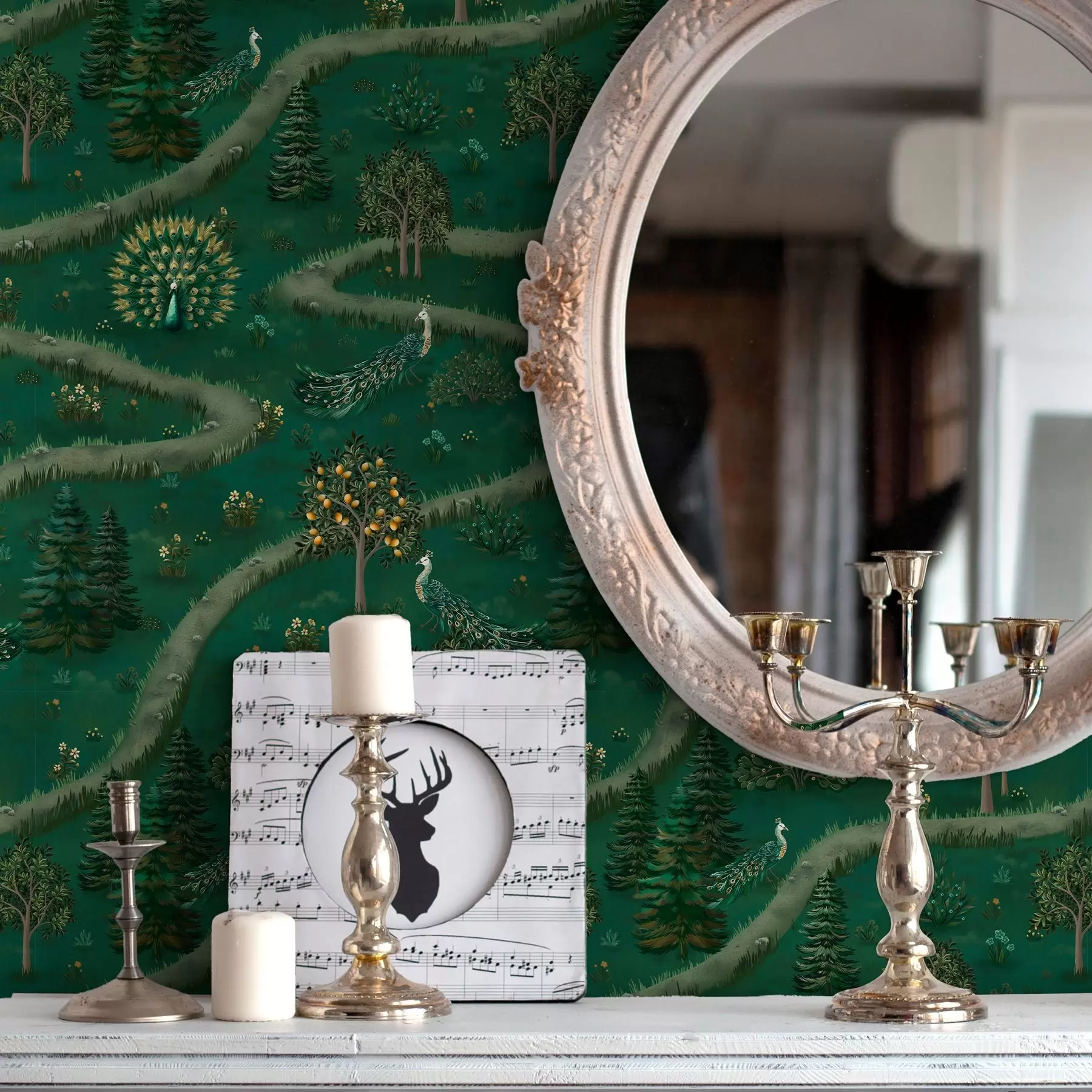 carta da parati Sentiero tortuoso con pavoni e alberi di limoni nr. a00041