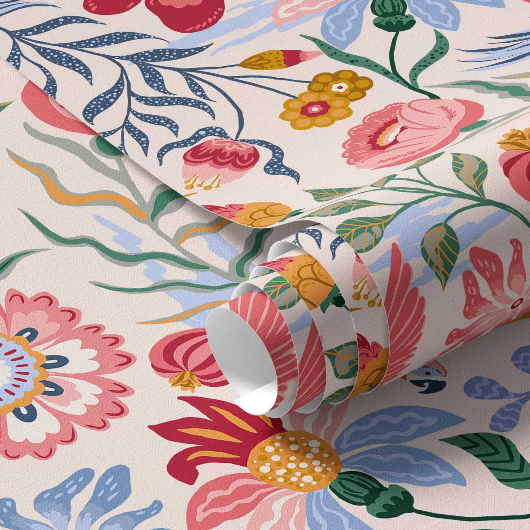 carta da parati Composizione luminosa di fiori e bacche con pappagalli nr. a00046