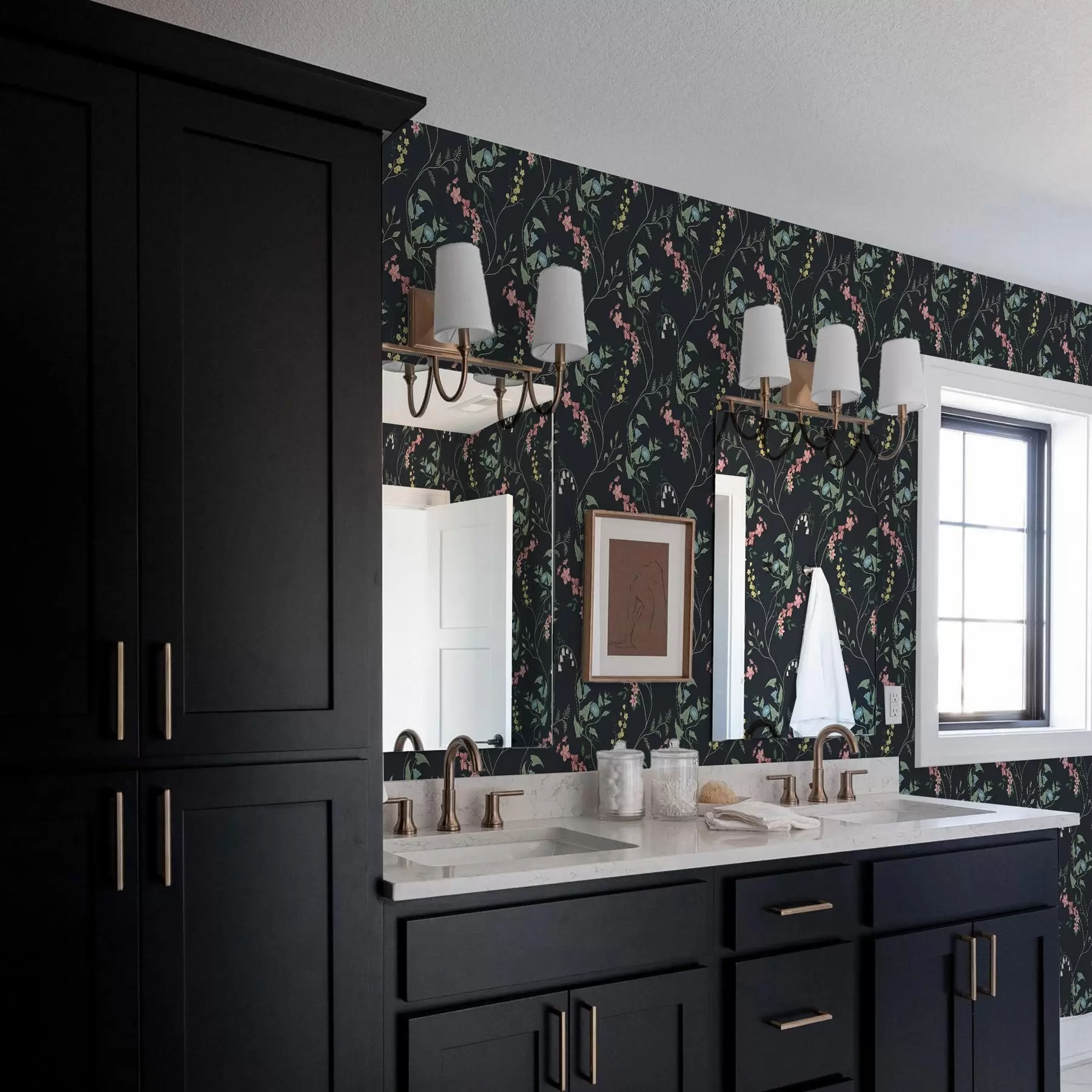 carta da parati Fiori, foglie e steli su sfondo scuro nr. a00047