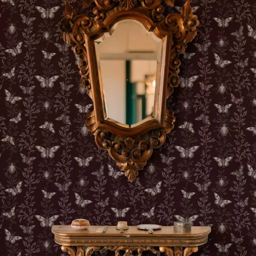 carta da parati Composizione con farfalle, foglie e insetti su sfondo scuro nr. a00073v1