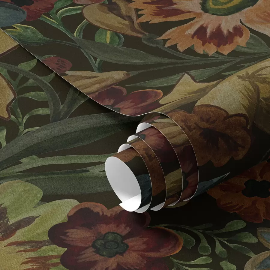 carta da parati Fiori e foglie scuri su sfondo scuro nr. a00100