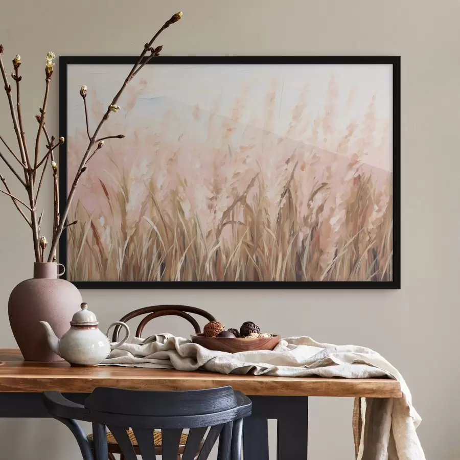 carta da parati Campo di erba della pampa con toni rosa e marroni, pennellate morbide, imitazione astratta di pittura ad olio nr. f43403