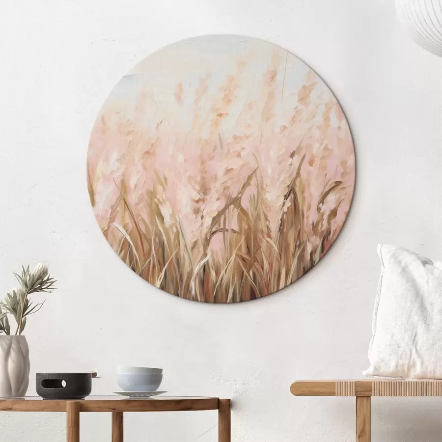 carta da parati Campo di erba della pampa con toni rosa e marroni, pennellate morbide, imitazione astratta di pittura ad olio nr. r43403