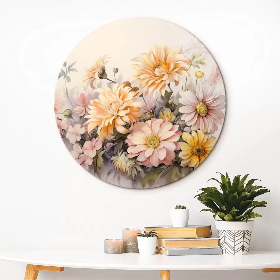 carta da parati Una collezione di fiori rosa, gialli e arancioni, sfondo chiaro, colori tenui, stile vintage, illustrazione botanica nr. r43401