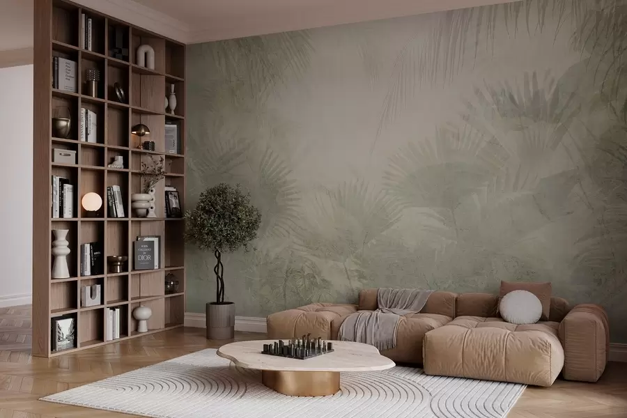 Carta da parati nature Carta da parati tropicale retrò con sfumature beige 