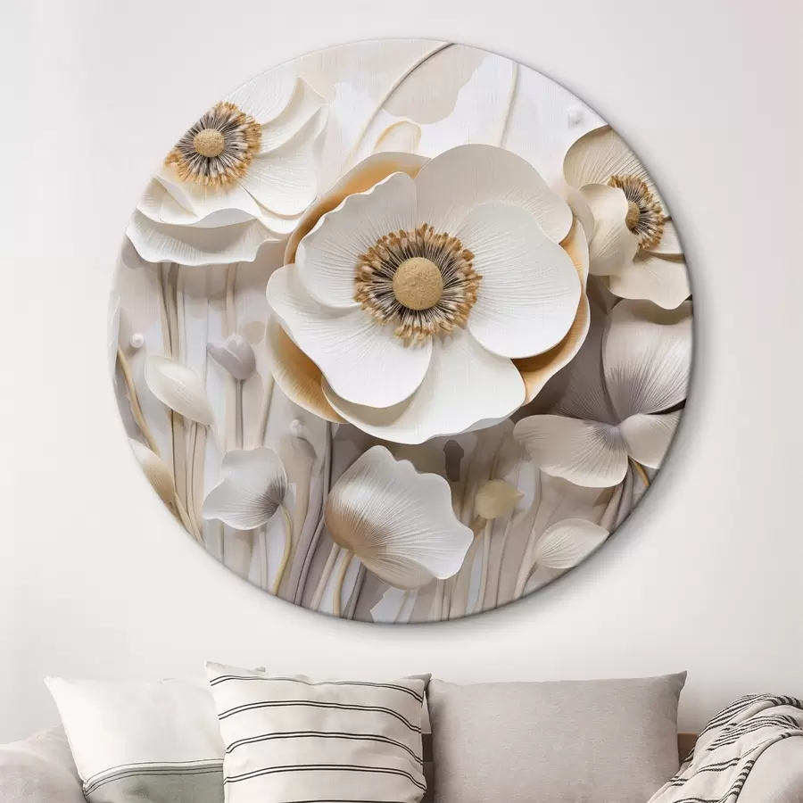 carta da parati Fiori di anemone bianchi con centri gialli, con sfondo minimalista, che creano un delicato disegno floreale nr. r43400