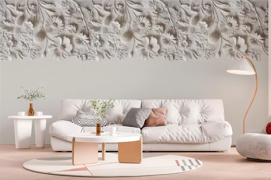 Carta da parati 3D Fiori Imitazione di fiori in bassorilievo sulla parte superiore in color latte n. w03398v1