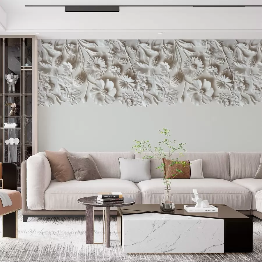 Carta da parati 3D Fiori Imitazione di fiori in bassorilievo sulla parte superiore in color latte n. w03398v1