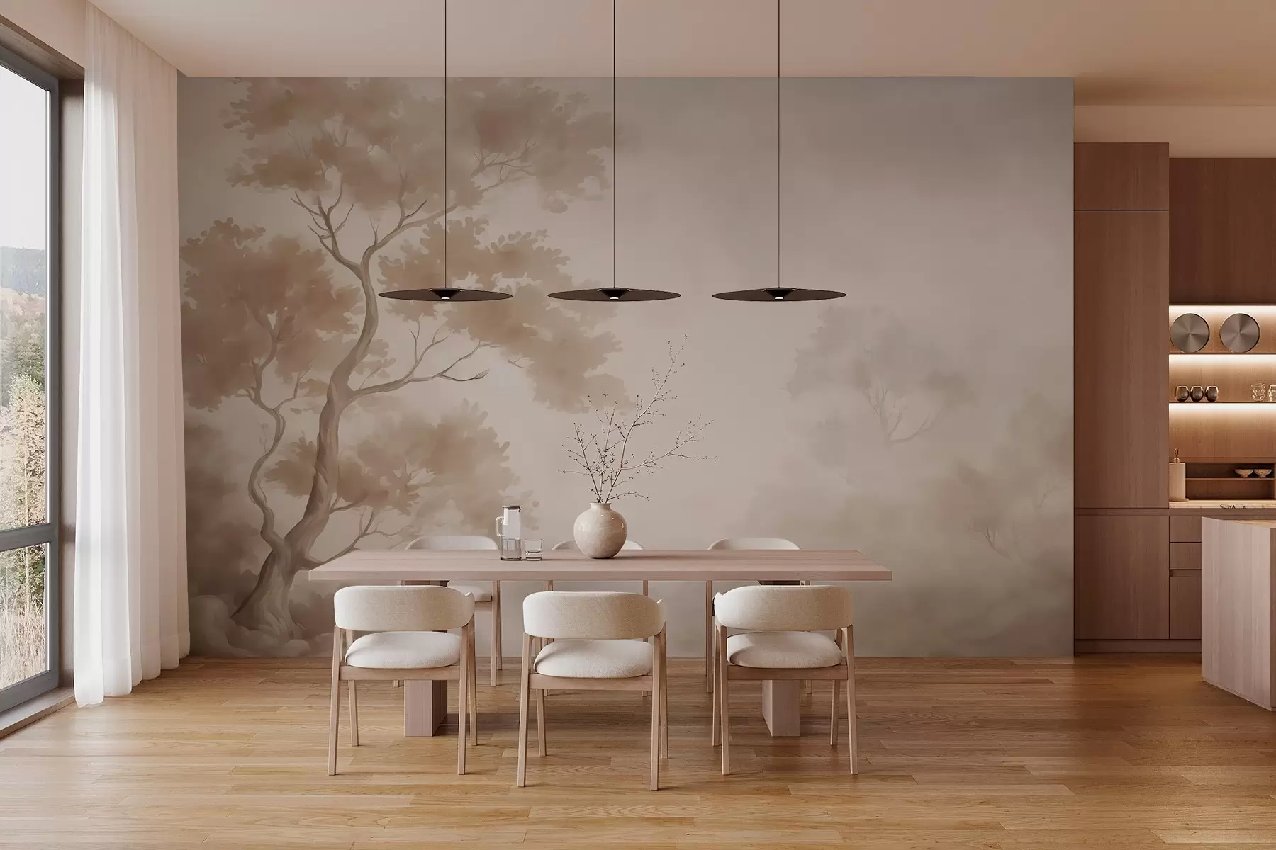 Carta da parati nature Imitazione di albero di acquerello sfocato 