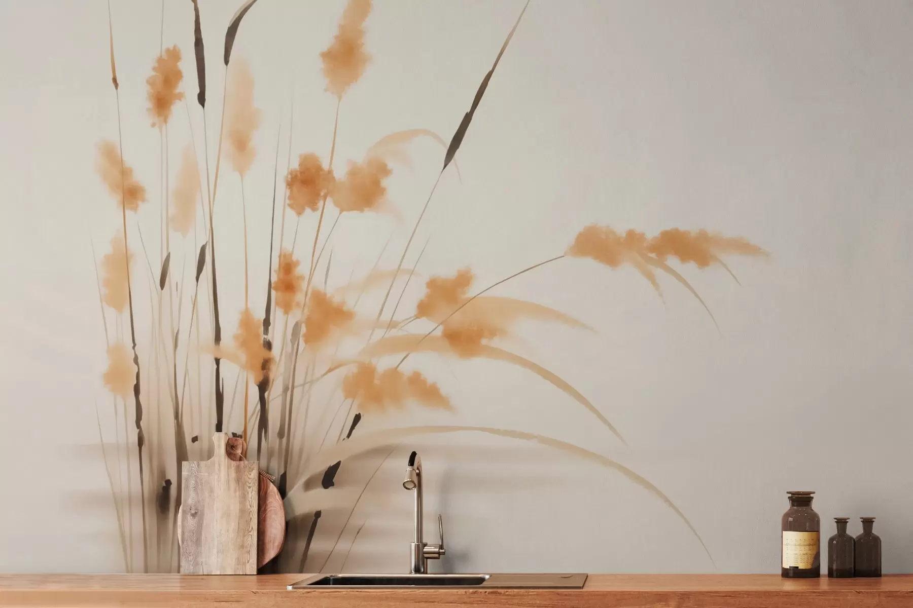 Carta da parati nature Acquerello a imitazione di canna 