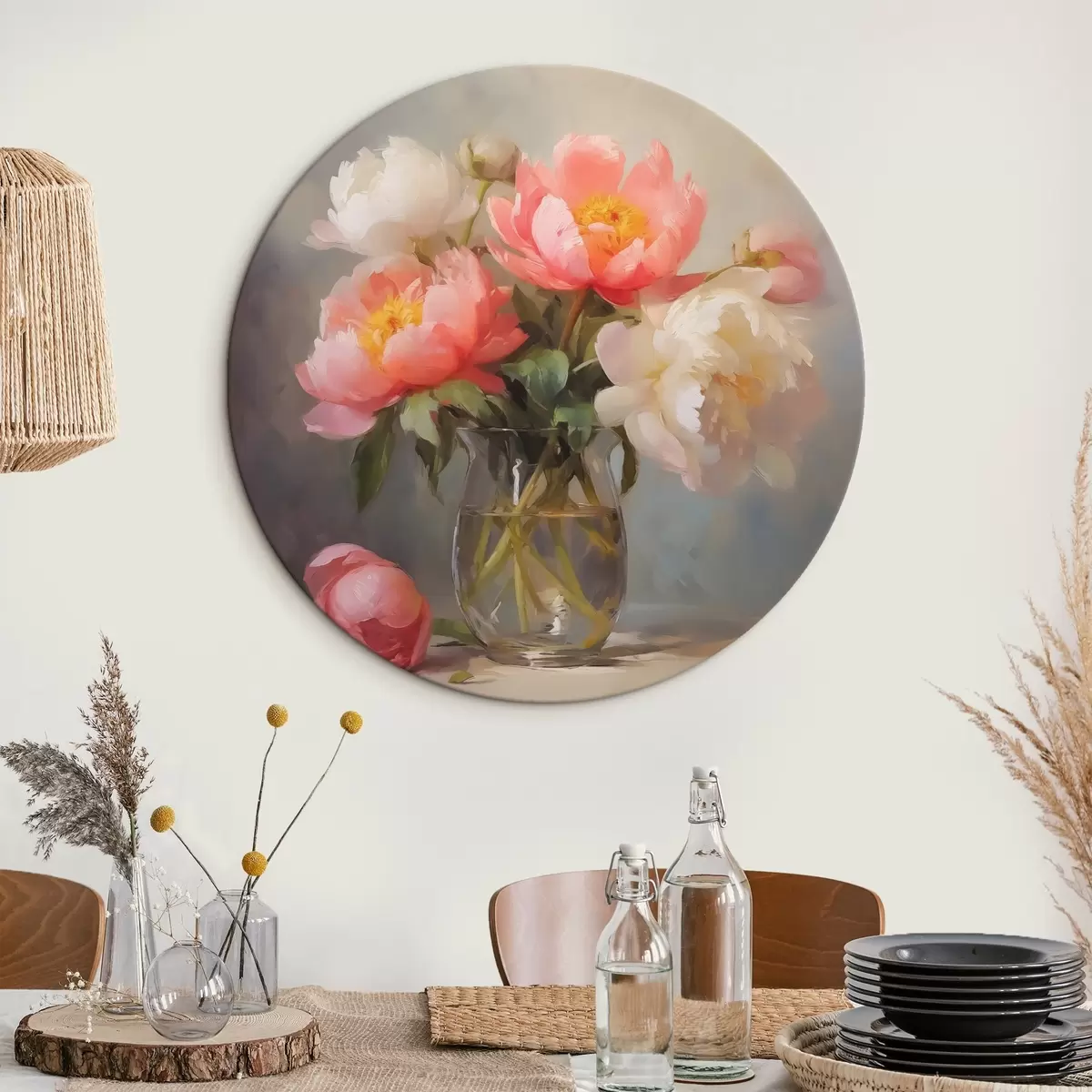 Quadri rotondi Imitazione delle peonie in vaso r43438