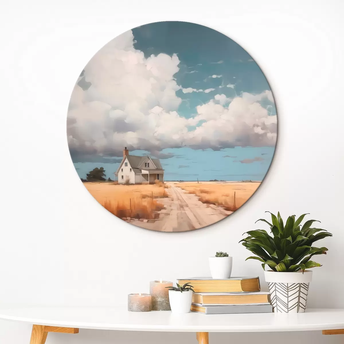 Quadri rotondi Casa in campo imitazione della pittura r43440